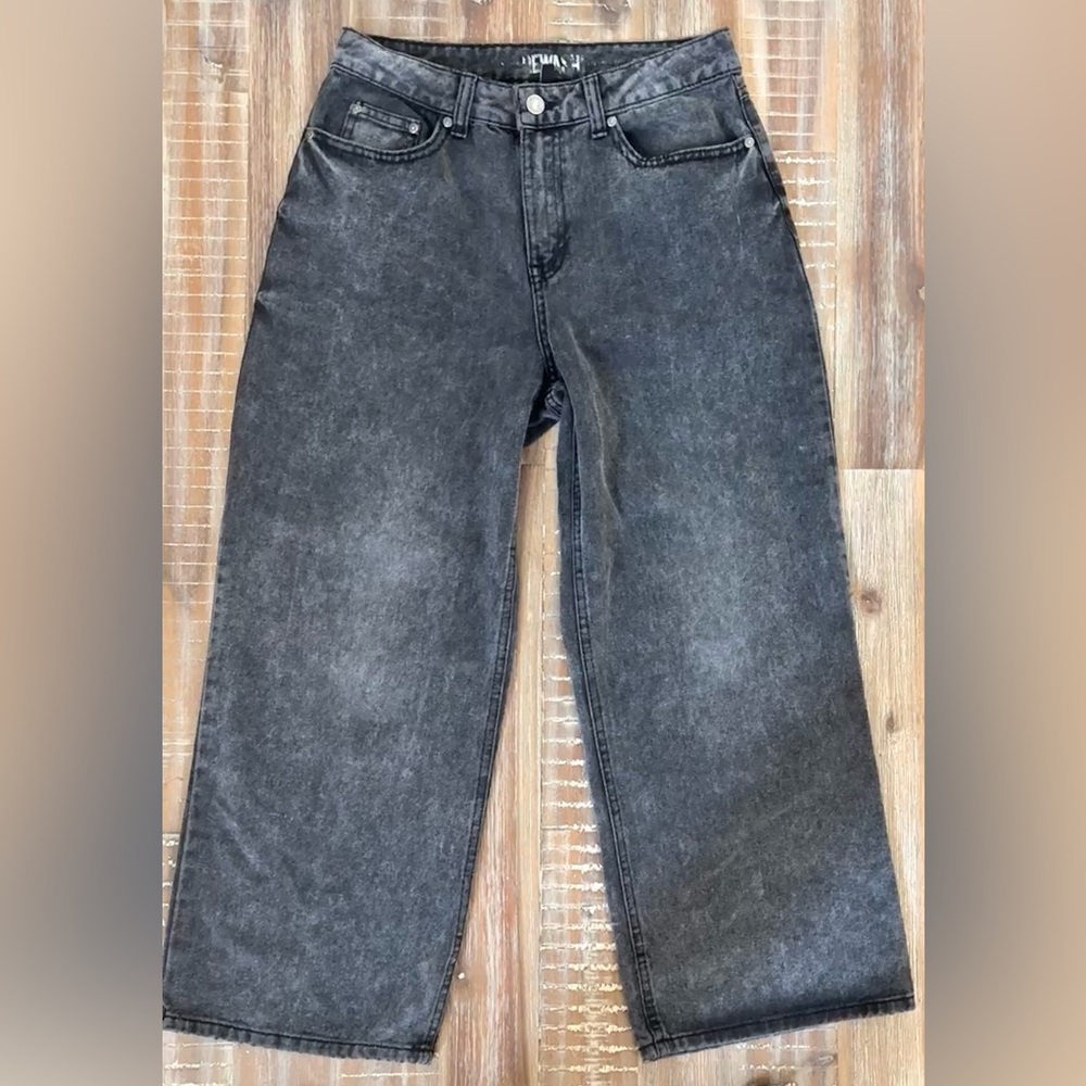Rewash Wide Leg Cropped Jeans black wash
